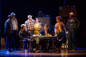 L-R: Dave Thomas Brown, Tom Treadwell, Cole Burden, Cullen R. Titmas, Elizabeth Stanley, David Hess, Mary Callanan, Caitlin Houlahan and Matt Stokes in the Tony Award-winning "The Bridges of Madison County" The Broadway Musical at the Center Theatre Group/Ahmanson Theatre, December 8, 2015, through January 17, 2016. "Bridges" has a book by Marsha Norman, music and lyrics by Jason Robert Brown and is based on the novel by Robert James Waller. Bartlett Sher directs. Tickets are available at CenterTheatreGroup.org or by calling (213) 972-4400.   Contact: CTG Media and Communications / (213) 972-7376 CTGMedia@centertheatregroup.org  Photo by Matthew Murphy